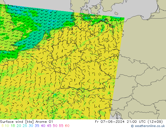 Wind 10 m Arome 01 vr 07.06.2024 21 UTC