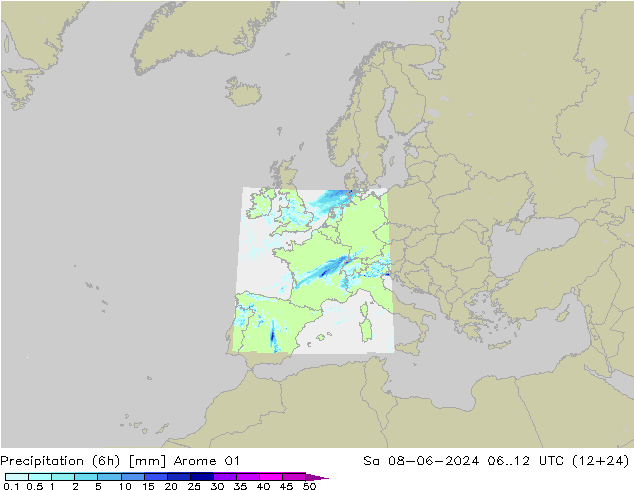 Precipitation (6h) Arome 01 Sa 08.06.2024 12 UTC