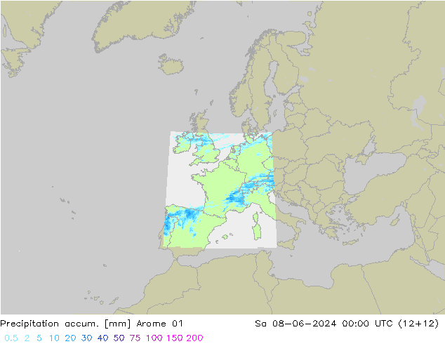 Toplam Yağış Arome 01 Cts 08.06.2024 00 UTC