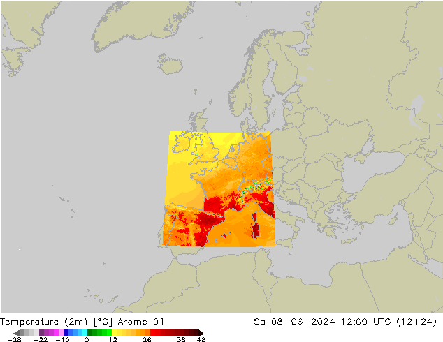 Temperature (2m) Arome 01 Sa 08.06.2024 12 UTC