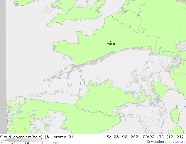 oblačnosti uprostřed Arome 01 So 08.06.2024 09 UTC