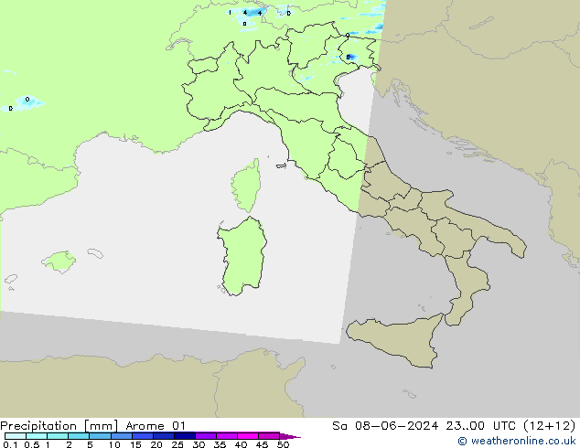 Srážky Arome 01 So 08.06.2024 00 UTC