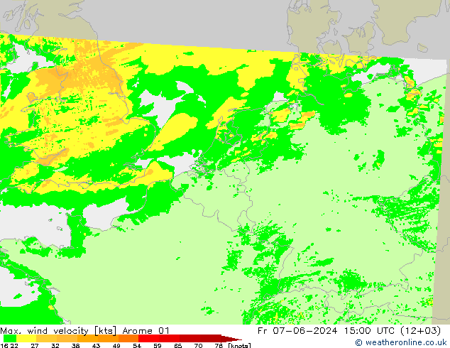 Max. wind velocity Arome 01 Fr 07.06.2024 15 UTC