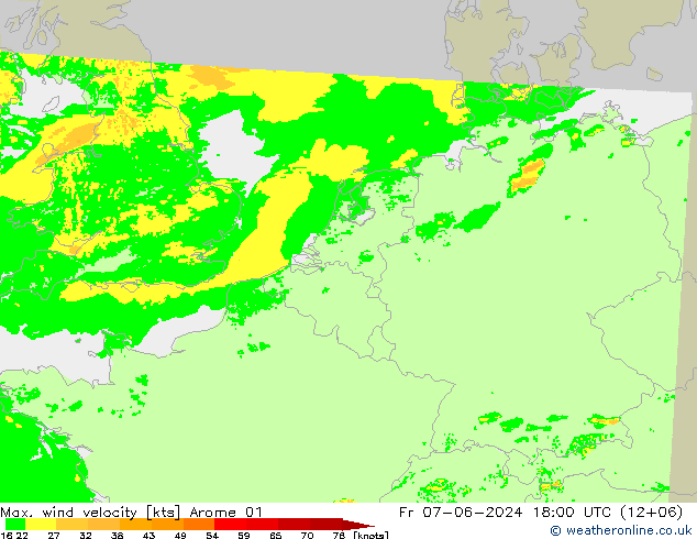 Max. wind velocity Arome 01 ven 07.06.2024 18 UTC