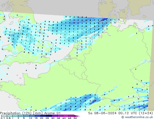 Precipitación (12h) Arome 01 sáb 08.06.2024 12 UTC