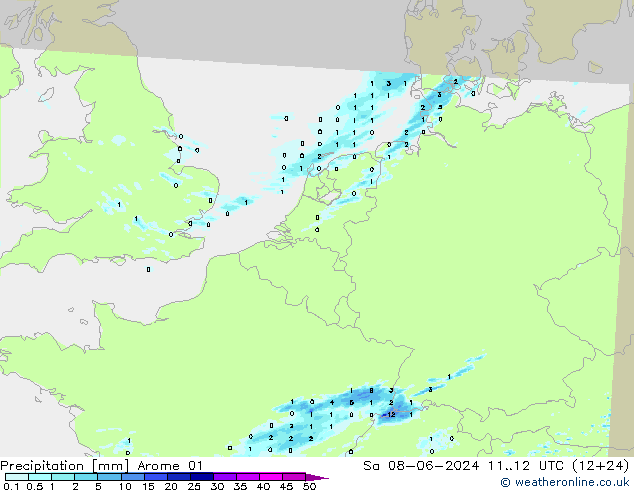Precipitación Arome 01 sáb 08.06.2024 12 UTC