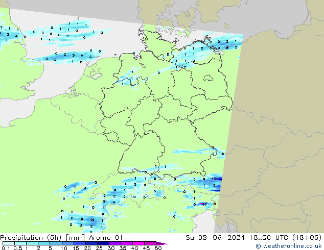 Precipitation (6h) Arome 01 Sa 08.06.2024 00 UTC