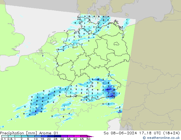 Precipitación Arome 01 sáb 08.06.2024 18 UTC
