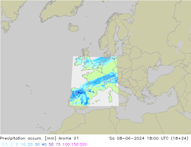 Precipitation accum. Arome 01 сб 08.06.2024 18 UTC