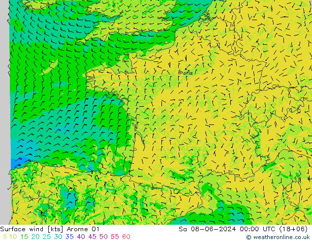 Surface wind Arome 01 So 08.06.2024 00 UTC