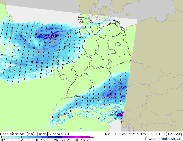 Precipitation (6h) Arome 01 Mo 10.06.2024 12 UTC