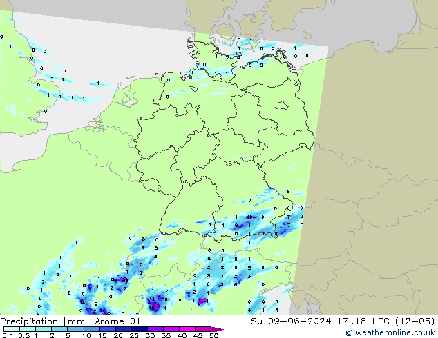 Niederschlag Arome 01 So 09.06.2024 18 UTC