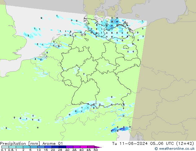 Precipitation Arome 01 Tu 11.06.2024 06 UTC