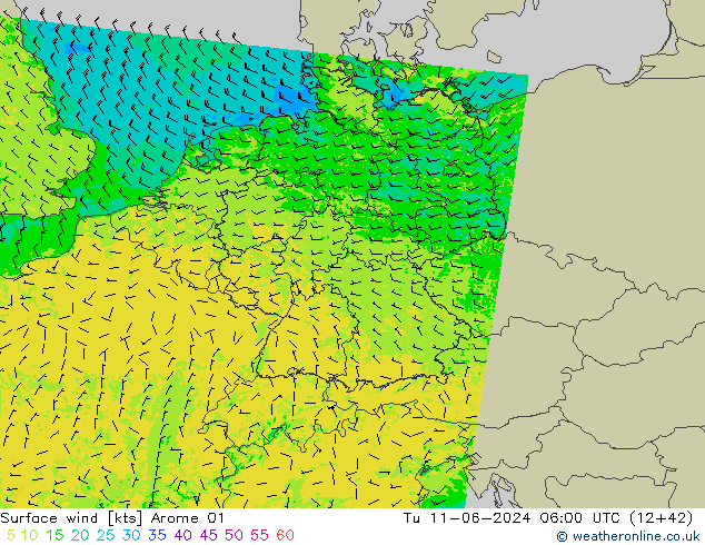 Rüzgar 10 m Arome 01 Sa 11.06.2024 06 UTC