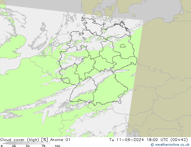 Nuages (élevé) Arome 01 mar 11.06.2024 18 UTC