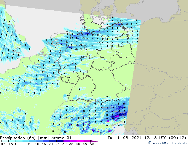 Precipitação (6h) Arome 01 Ter 11.06.2024 18 UTC