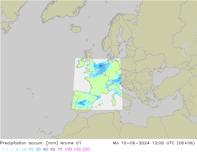 Precipitation accum. Arome 01 Mo 10.06.2024 12 UTC