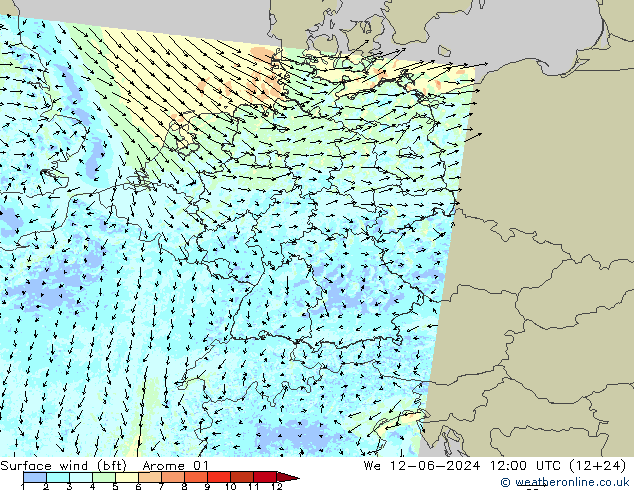 Rüzgar 10 m (bft) Arome 01 Çar 12.06.2024 12 UTC