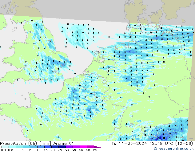 Precipitación (6h) Arome 01 mar 11.06.2024 18 UTC