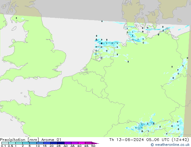 Niederschlag Arome 01 Do 13.06.2024 06 UTC