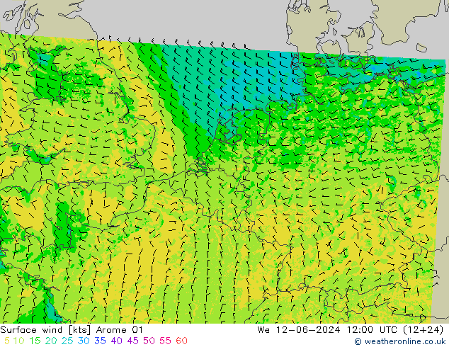 Surface wind Arome 01 We 12.06.2024 12 UTC