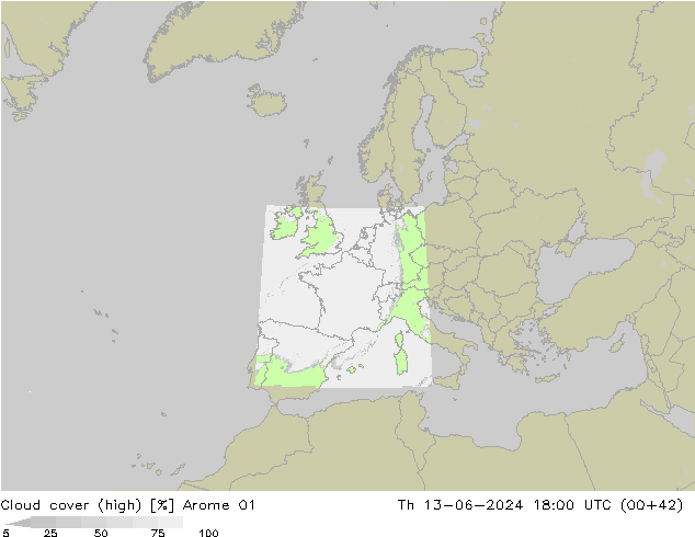 vysoký oblak Arome 01 Čt 13.06.2024 18 UTC