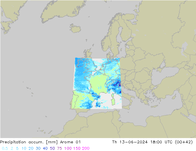 Toplam Yağış Arome 01 Per 13.06.2024 18 UTC
