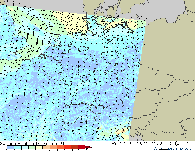 Rüzgar 10 m (bft) Arome 01 Çar 12.06.2024 23 UTC