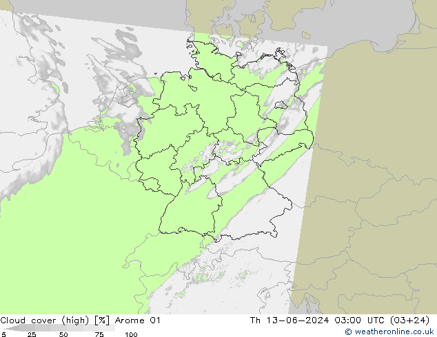 vysoký oblak Arome 01 Čt 13.06.2024 03 UTC