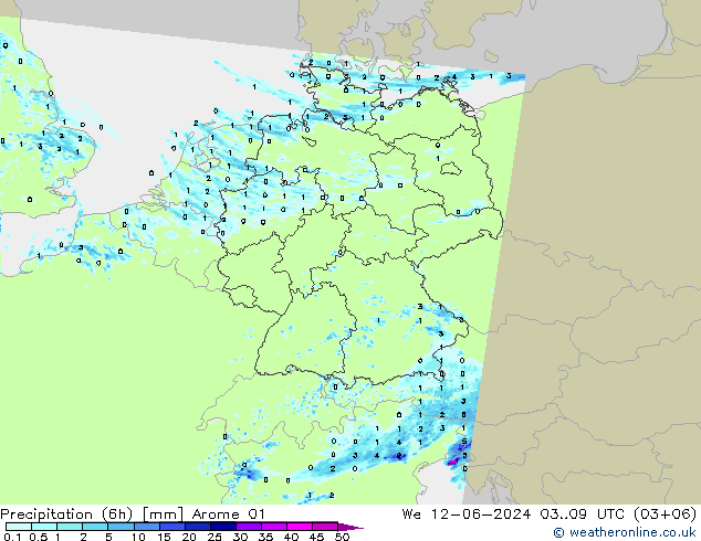 Precipitación (6h) Arome 01 mié 12.06.2024 09 UTC