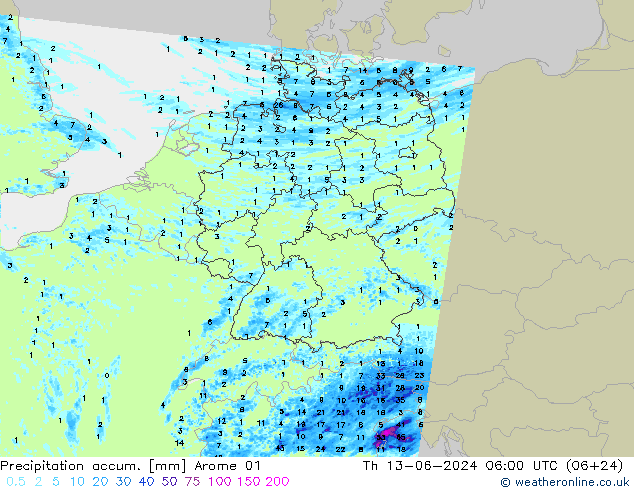 Toplam Yağış Arome 01 Per 13.06.2024 06 UTC