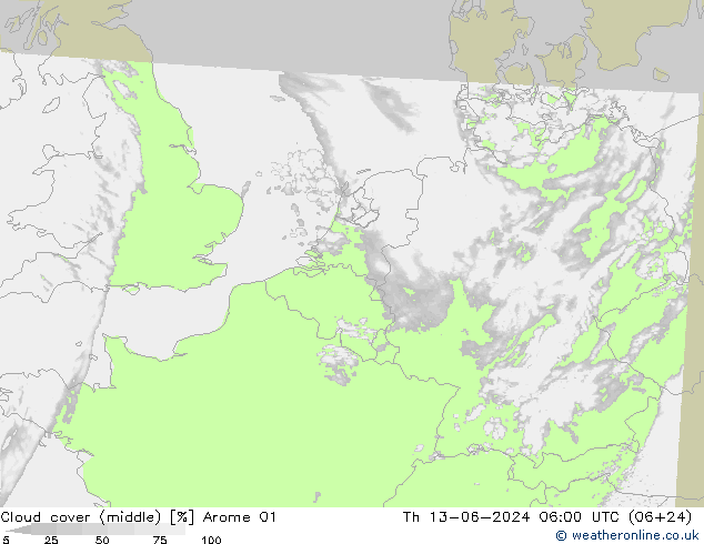 Nuages (moyen) Arome 01 jeu 13.06.2024 06 UTC