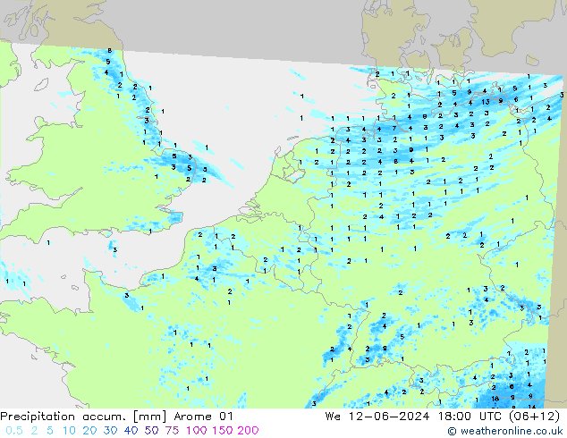 Precipitation accum. Arome 01 We 12.06.2024 18 UTC