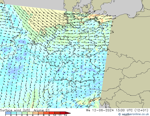 Rüzgar 10 m (bft) Arome 01 Çar 12.06.2024 13 UTC