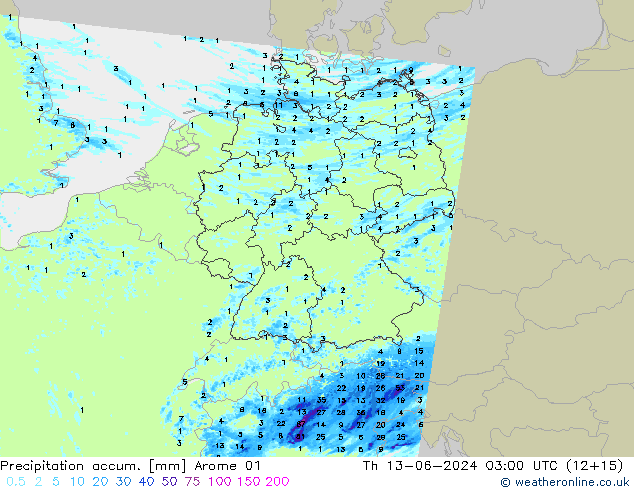 Precipitation accum. Arome 01 чт 13.06.2024 03 UTC