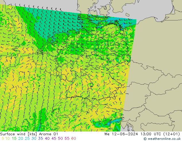 Surface wind Arome 01 St 12.06.2024 13 UTC