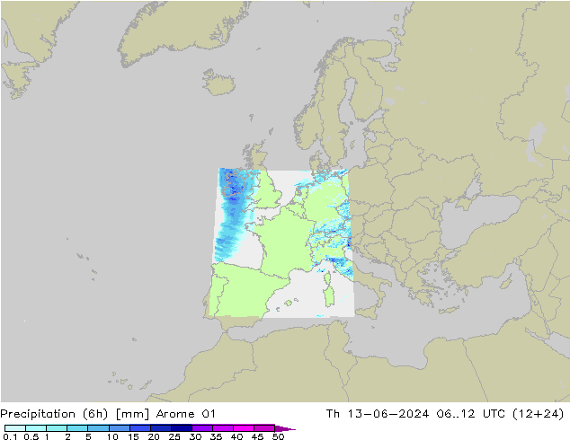 Yağış (6h) Arome 01 Per 13.06.2024 12 UTC