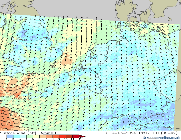  10 m (bft) Arome 01  14.06.2024 18 UTC