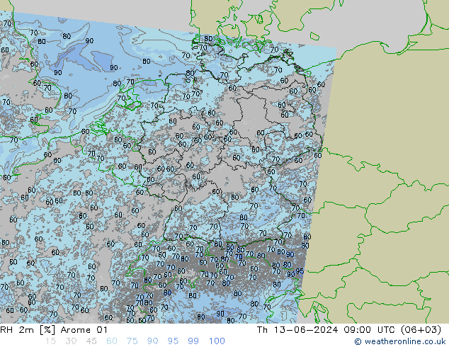 RH 2m Arome 01 Qui 13.06.2024 09 UTC