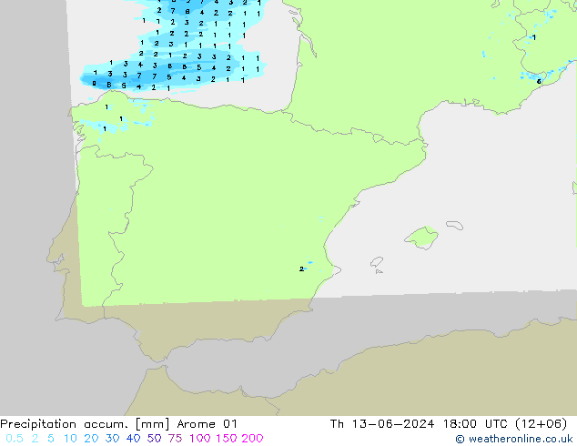 Precipitation accum. Arome 01 чт 13.06.2024 18 UTC