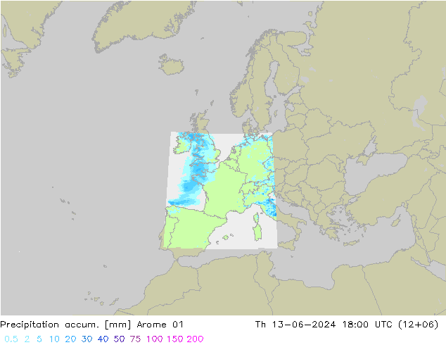 Precipitation accum. Arome 01  13.06.2024 18 UTC