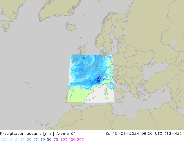 Precipitation accum. Arome 01 Sáb 15.06.2024 06 UTC