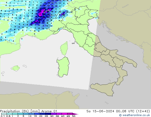 Precipitation (6h) Arome 01 Sa 15.06.2024 06 UTC