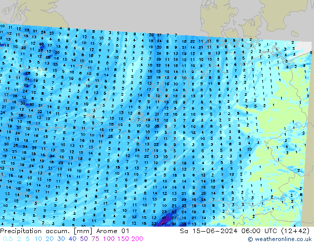 Precipitation accum. Arome 01  15.06.2024 06 UTC