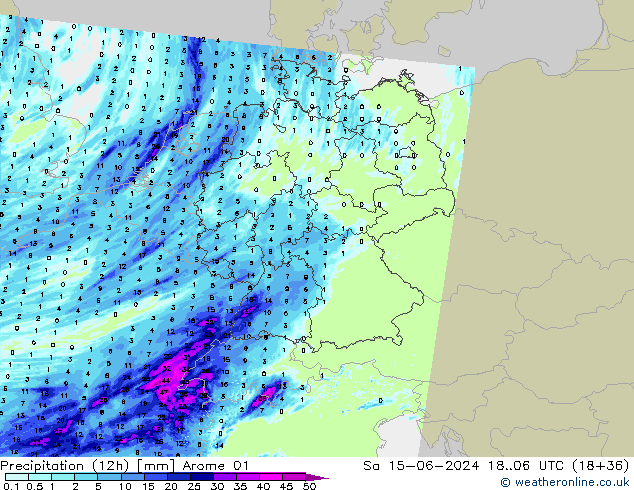 Precipitación (12h) Arome 01 sáb 15.06.2024 06 UTC