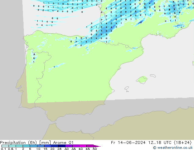 Precipitation (6h) Arome 01 Fr 14.06.2024 18 UTC