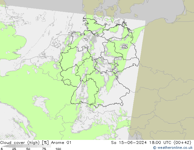 Nubes altas Arome 01 sáb 15.06.2024 18 UTC