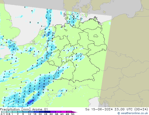 Srážky Arome 01 So 15.06.2024 00 UTC