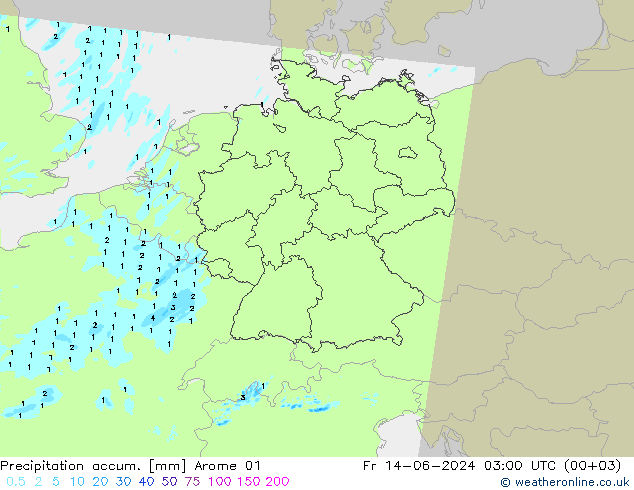 Nied. akkumuliert Arome 01 Fr 14.06.2024 03 UTC