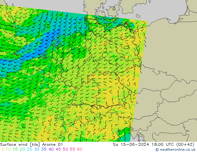 ветер 10 m Arome 01 сб 15.06.2024 18 UTC